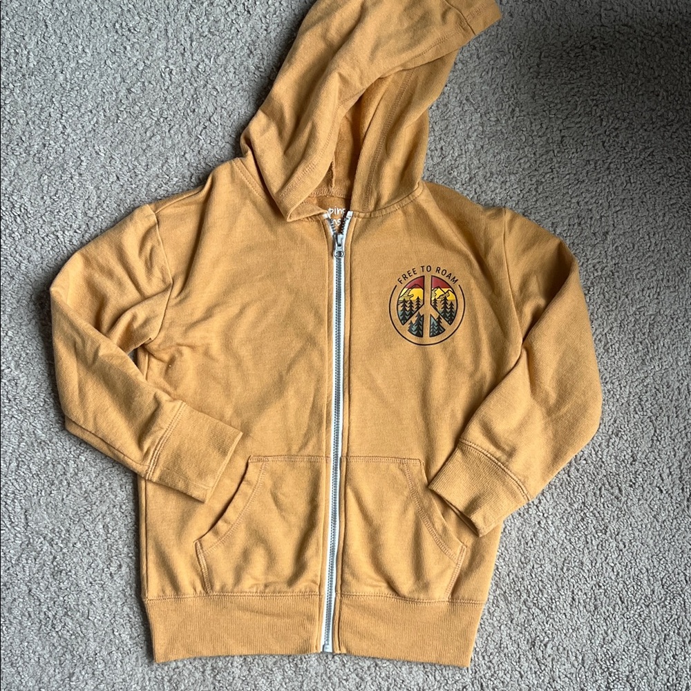 jumping beans Mustard Yellow Zip-Up Hoodie with Peace Trees Graphic
